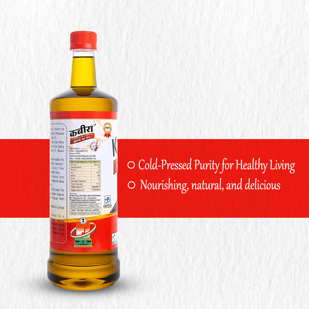 Kabira Kachchi Ghani Mustard Oil 1L | Cold-Pressed & 100% Pure | Naturally Extracted