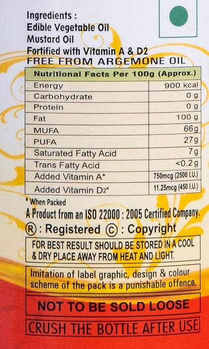 Kabira Kachchi Ghani Mustard Oil 1L | Cold-Pressed & 100% Pure | Naturally Extracted